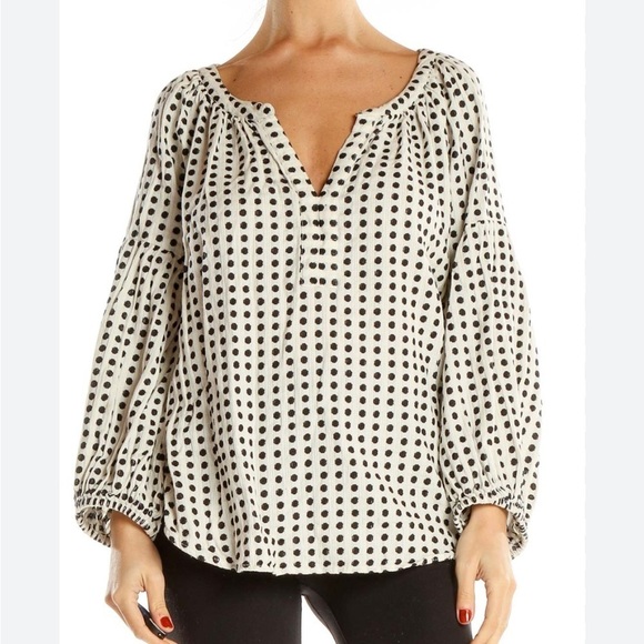 Velvet by Graham and Spencer White Black Embroidered Polka Dot Blouse XS - Picture 1 of 15